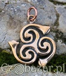 Starożytny, celtycki triskelion - wisiorek z brązu