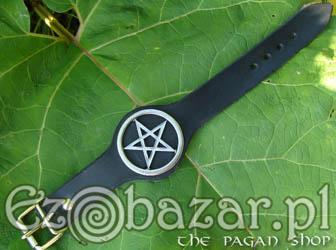 Pentagram - czarna, skórzana bransoleta
